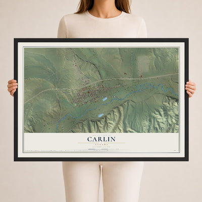Map of Carlin, Nevada, 24 x 36 inch print in a black wood frame