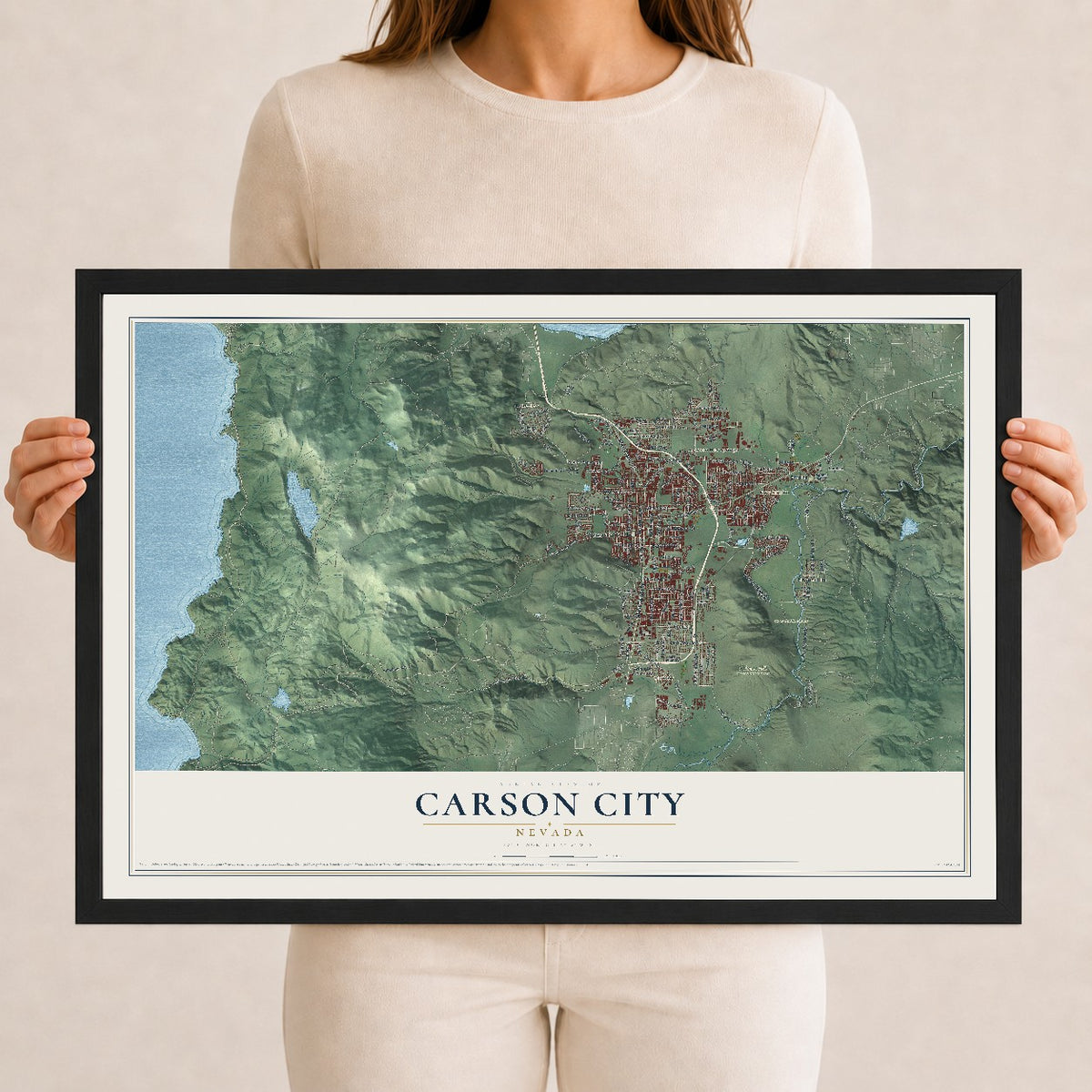 Map of Carson City, Nevada, 12 x 18 inch print in a black wood frame