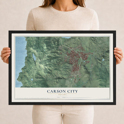Map of Carson City, Nevada, 12 x 18 inch print in a black wood frame