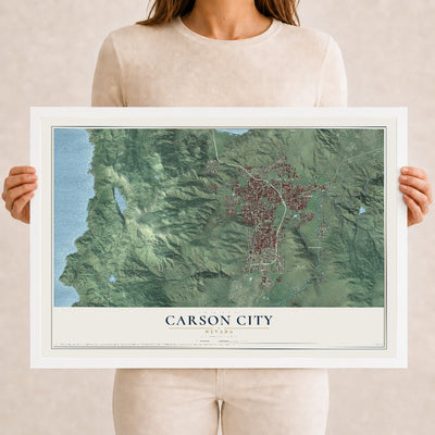 Map of Carson City, Nevada, 12 x 18 inch print in a white wood frame