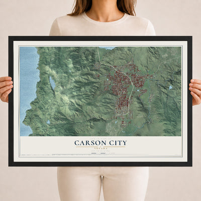 Map of Carson City, Nevada, 18 x 24 inch print in a black wood frame