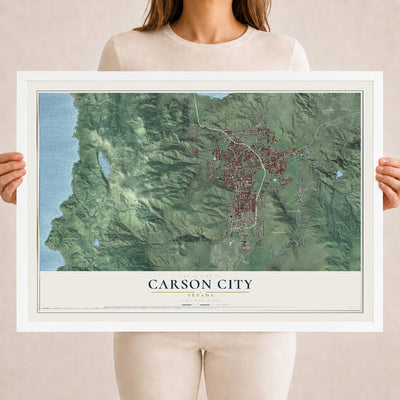 Map of Carson City, Nevada, 18 x 24 inch print in a white wood frame