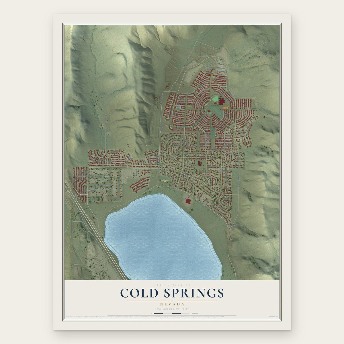 Cold Springs, Nevada map print, the full design