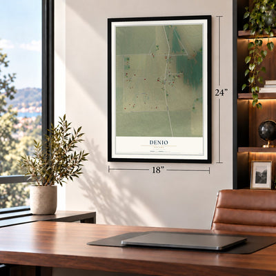 Denio, Nevada map, 18 x 24 inch print in a black frame in a home office