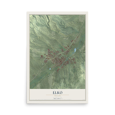 Map of Elko, Nevada, 12 x 18 inch unframed archival matte print