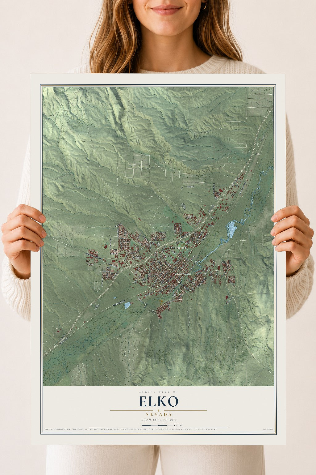 Map of Elko, Nevada, 18 x 24 inch unframed archival matte print