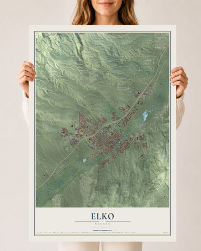 Map of Elko, Nevada, 24 x 36 inch unframed archival matte print