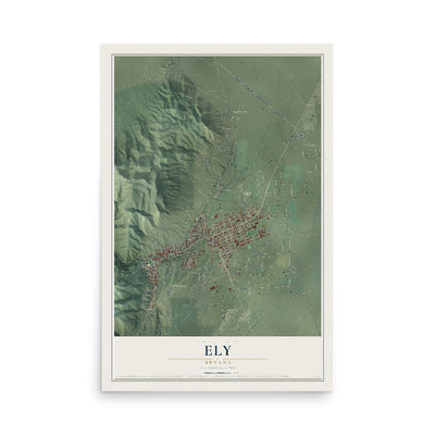 Map of Ely, Nevada, 12 x 18 inch unframed archival matte print