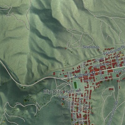 Second close-up of the map of Ely, Nevada print showing more streets and buildings