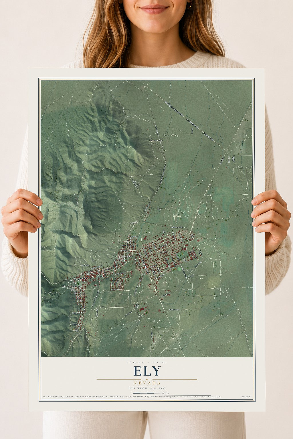 Map of Ely, Nevada, 18 x 24 inch unframed archival matte print