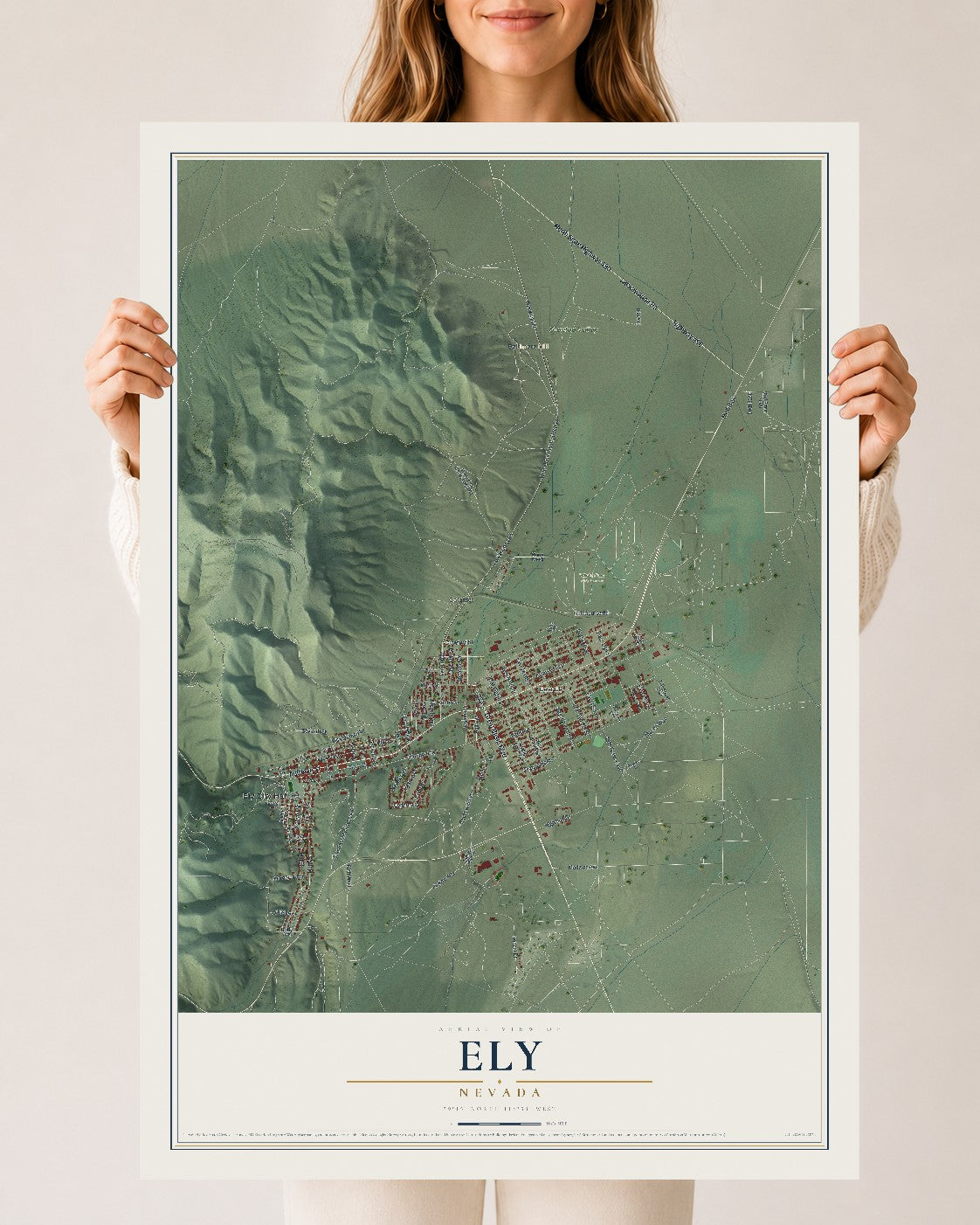 Map of Ely, Nevada, 24 x 36 inch unframed archival matte print