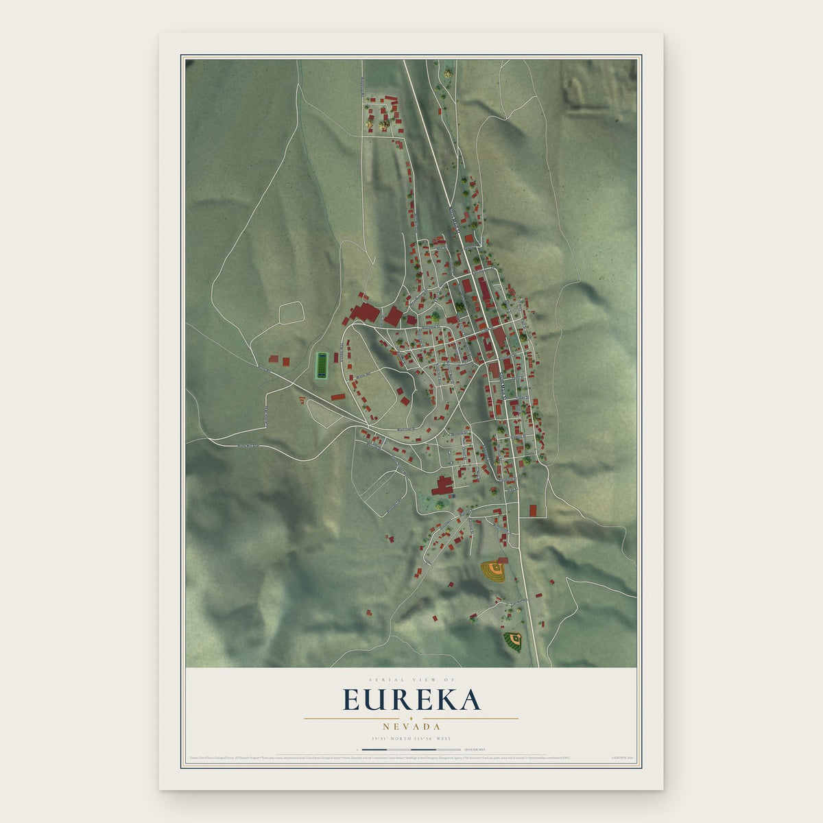 Eureka, Nevada map print, the full design
