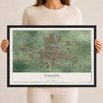 Map of Fallon, Nevada, 12 x 18 inch print in a black wood frame