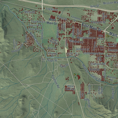 Close-up of the map of Fernley, Nevada print showing street and building detail