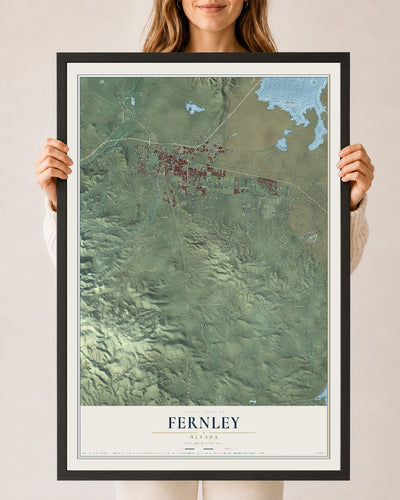 Map of Fernley, Nevada, 24 x 36 inch print in a black wood frame