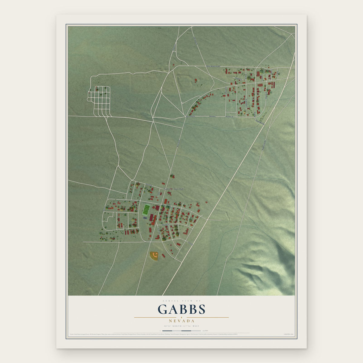 Gabbs, Nevada map print, the full design