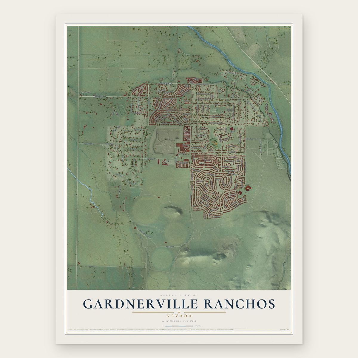 Gardnerville Ranchos, Nevada map print, the full design