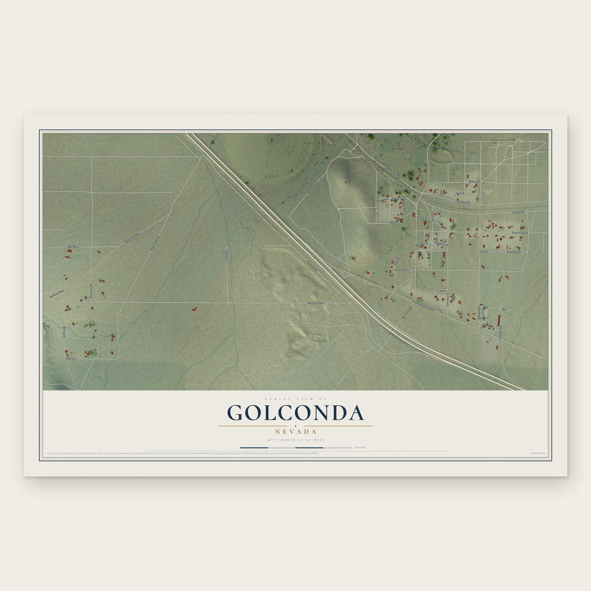Golconda, Nevada map print, the full design