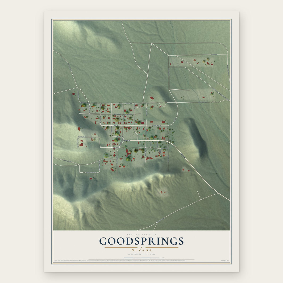 Goodsprings, Nevada map print, the full design