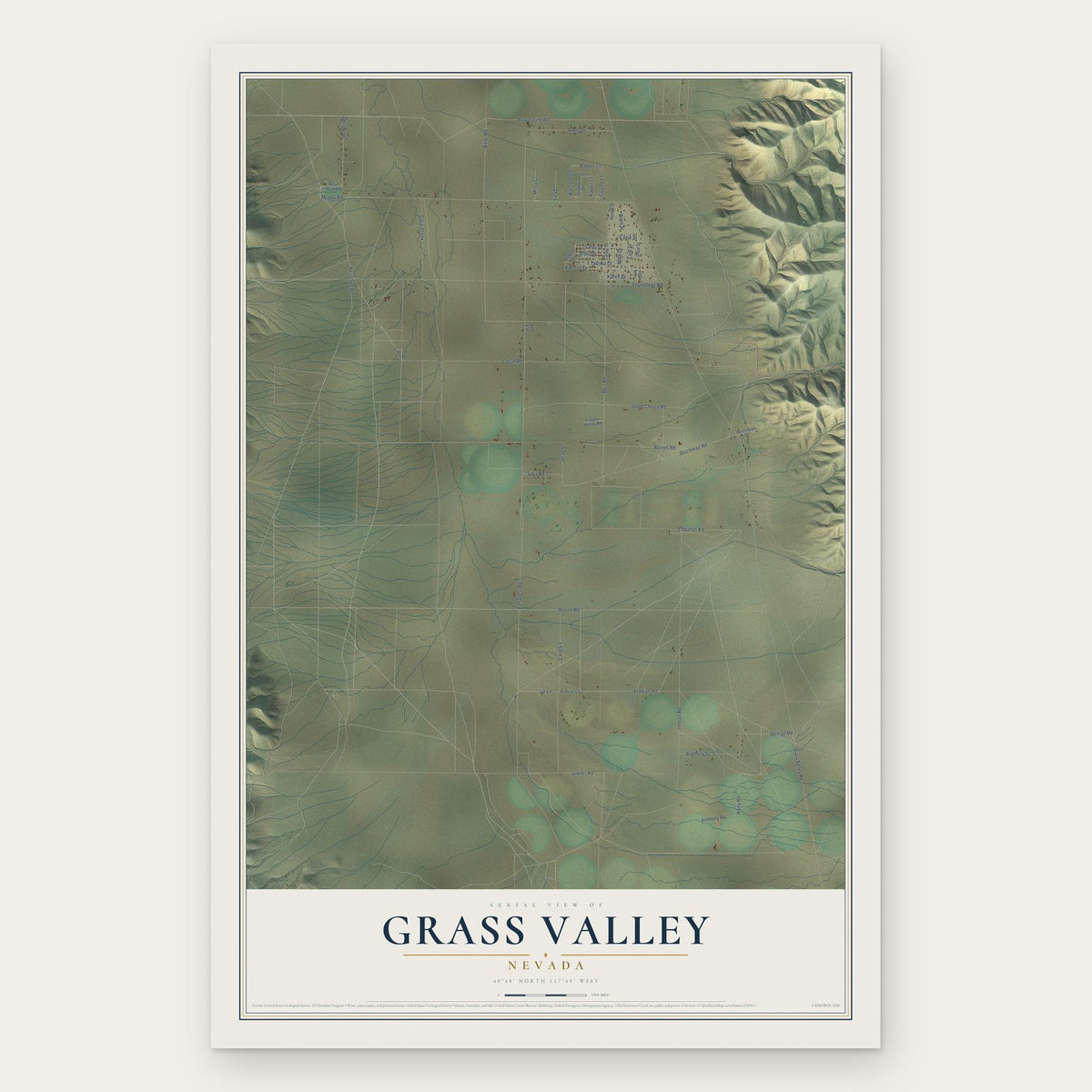 Grass Valley, Nevada map print, the full design