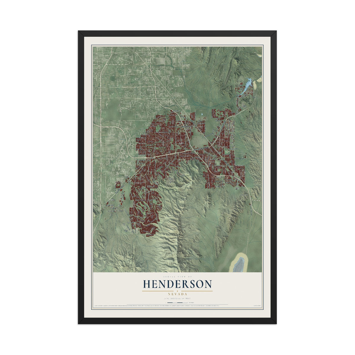 Map of Henderson, Nevada, 12 x 18 inch print in a black wood frame