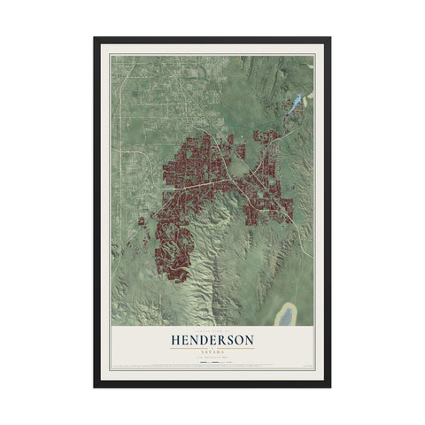 Map of Henderson, Nevada, 12 x 18 inch print in a black wood frame