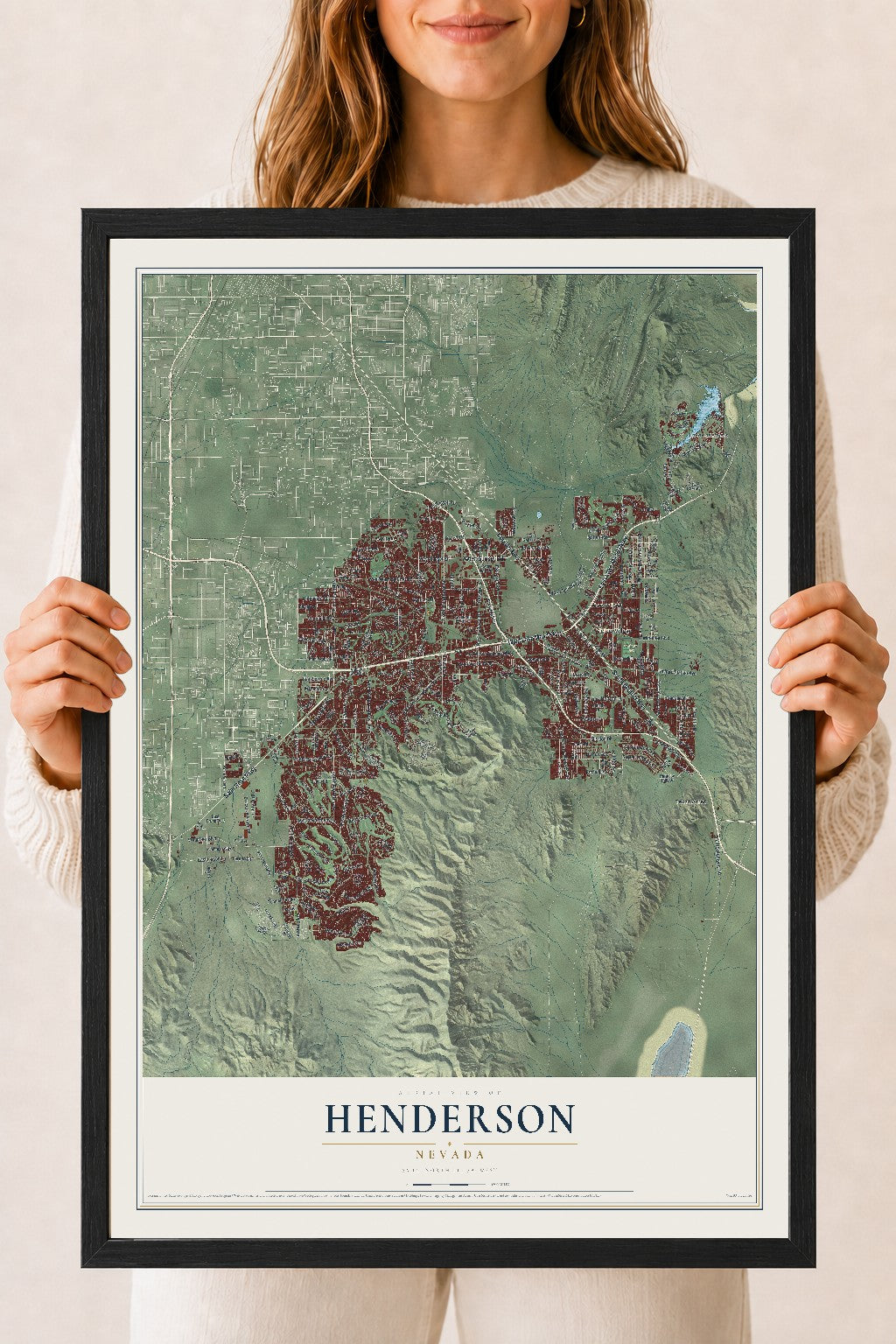 Map of Henderson, Nevada, 18 x 24 inch print in a black wood frame
