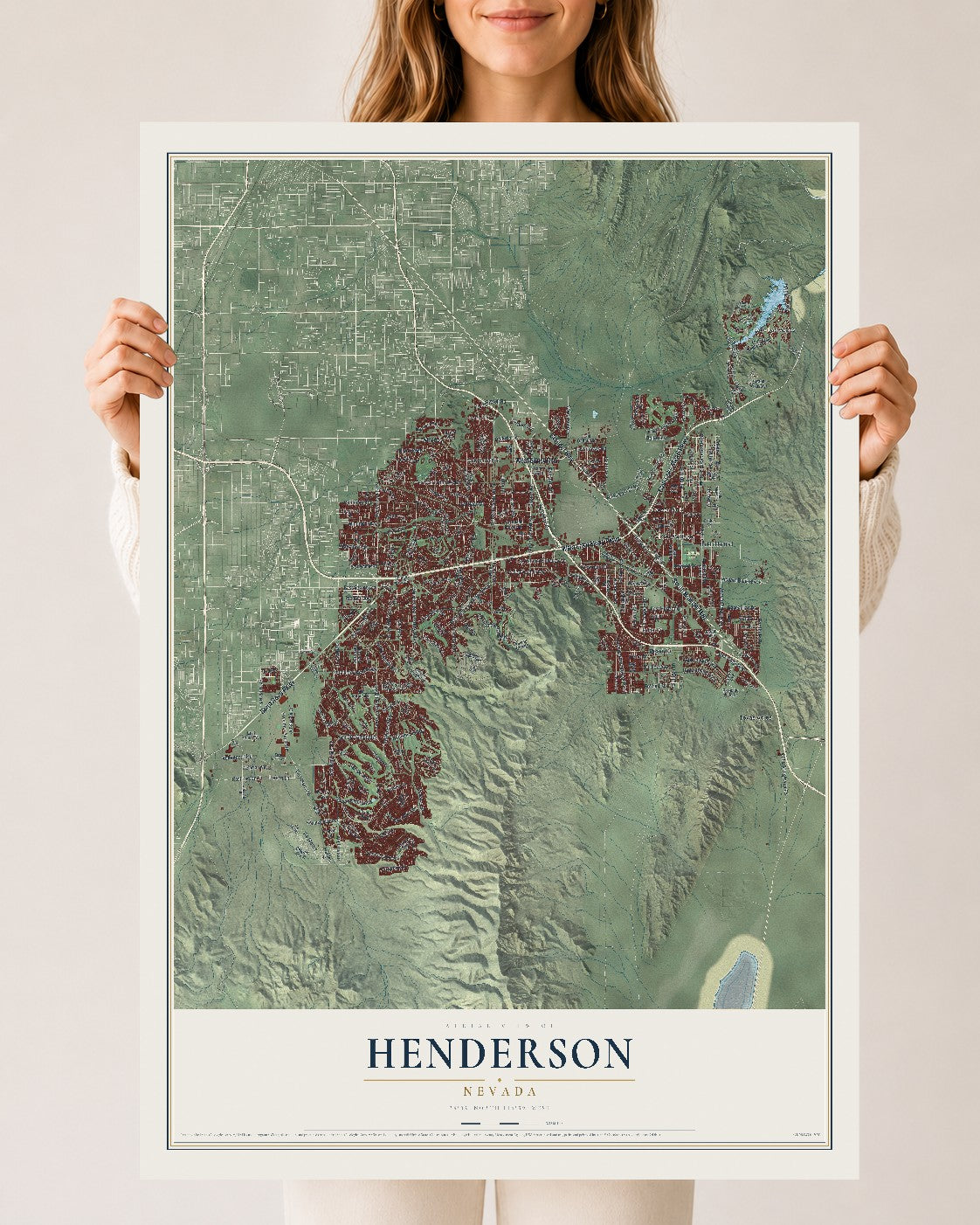 Map of Henderson, Nevada, 24 x 36 inch unframed archival matte print