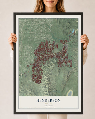 Map of Henderson, Nevada, 24 x 36 inch print in a black wood frame