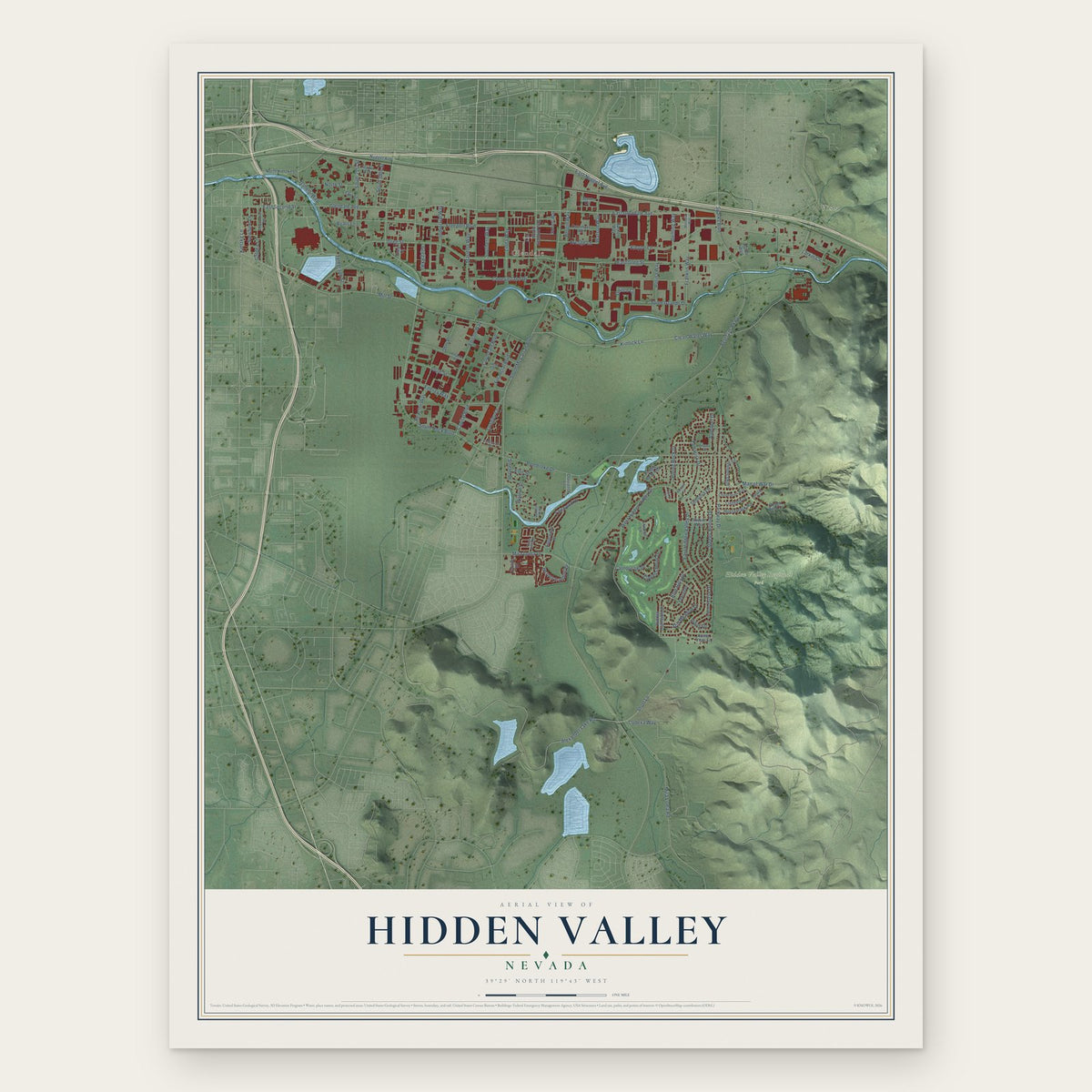Hidden Valley, Nevada map print, the full design