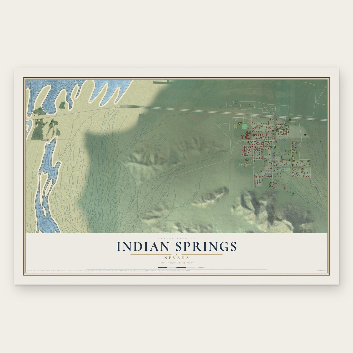 Indian Springs, Nevada map print, the full design