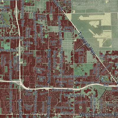 Close-up of the map of Las Vegas, Nevada print showing street and building detail