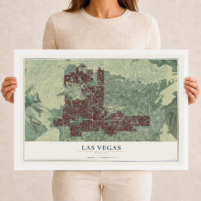 Map of Las Vegas, Nevada, 12 x 18 inch print in a white wood frame