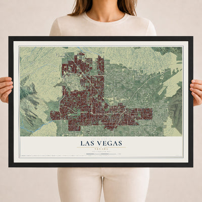 Map of Las Vegas, Nevada, 18 x 24 inch print in a black wood frame