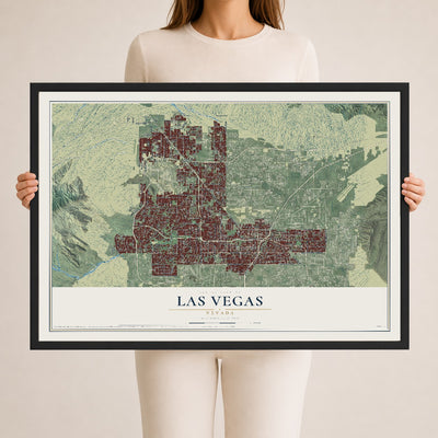 Map of Las Vegas, Nevada, 24 x 36 inch print in a black wood frame