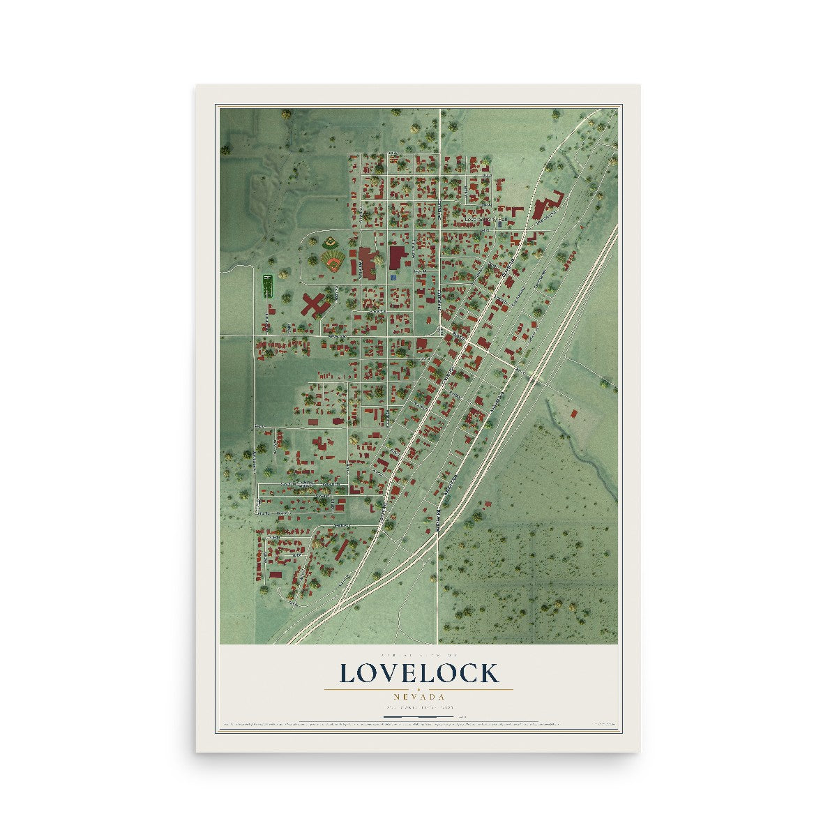 Map of Lovelock, Nevada, 12 x 18 inch unframed archival matte print