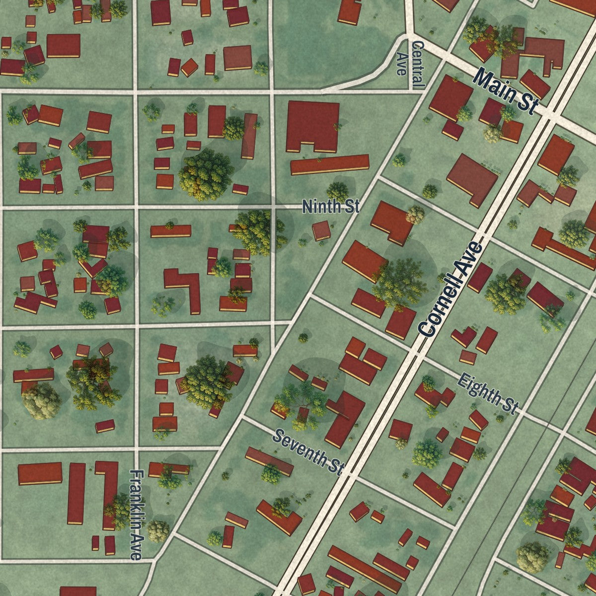 Second close-up of the map of Lovelock, Nevada print showing more streets and buildings