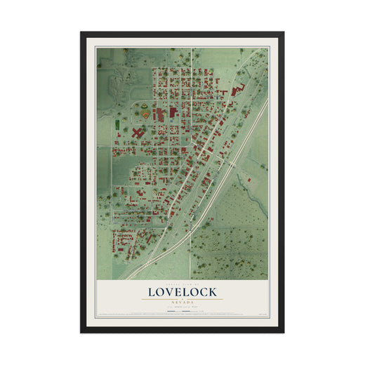 Map of Lovelock, Nevada, 12 x 18 inch print in a black wood frame