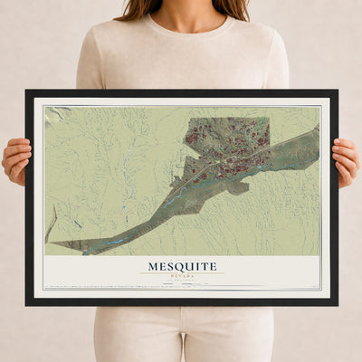 Map of Mesquite, Nevada, 12 x 18 inch print in a black wood frame