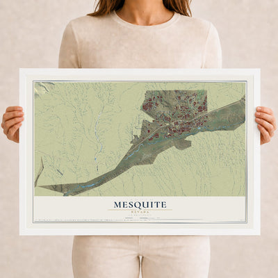 Map of Mesquite, Nevada, 12 x 18 inch print in a white wood frame