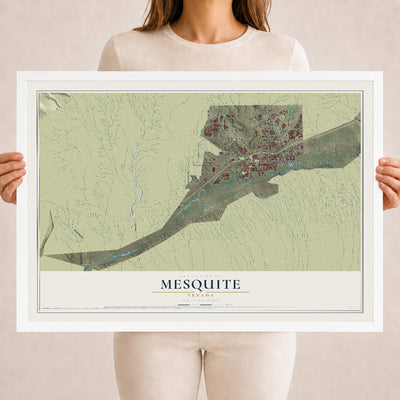 Map of Mesquite, Nevada, 18 x 24 inch print in a white wood frame