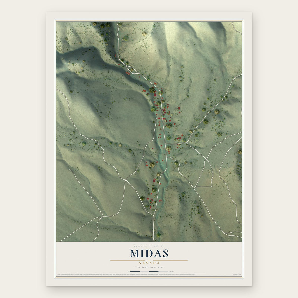 Midas, Nevada map print, the full design