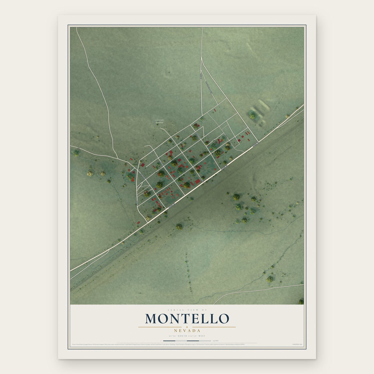 Montello, Nevada map print, the full design