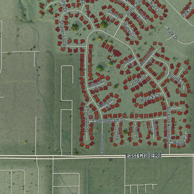 Close-up of the map of Nellis AFB, Nevada print showing street and building detail