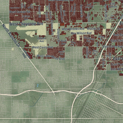 Second close-up of the map of North Las Vegas, Nevada print showing more streets and buildings