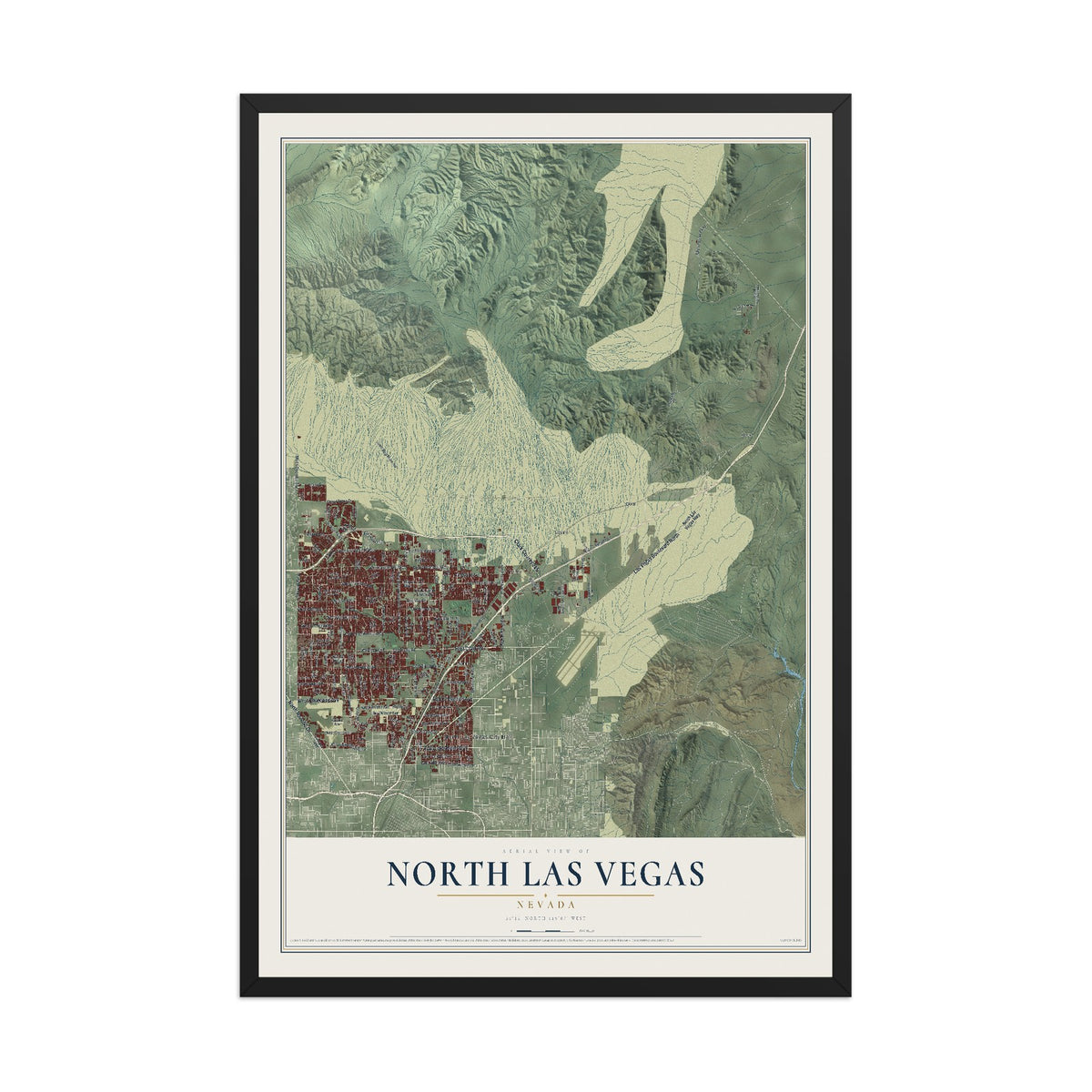 Map of North Las Vegas, Nevada, 12 x 18 inch print in a black wood frame