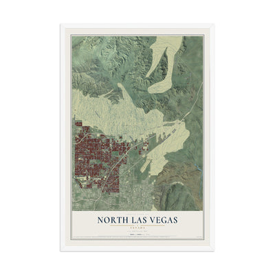 Map of North Las Vegas, Nevada, 12 x 18 inch print in a white wood frame