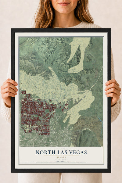 Map of North Las Vegas, Nevada, 18 x 24 inch print in a black wood frame