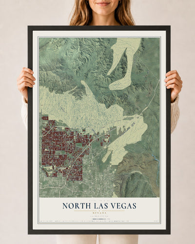 Map of North Las Vegas, Nevada, 24 x 36 inch print in a black wood frame