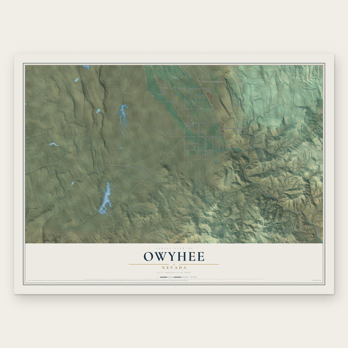 Owyhee, Nevada map print, the full design